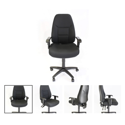 Enterprise Ergo Exec Chair Blk 3 Lvr 180kg High Back w Arms Black